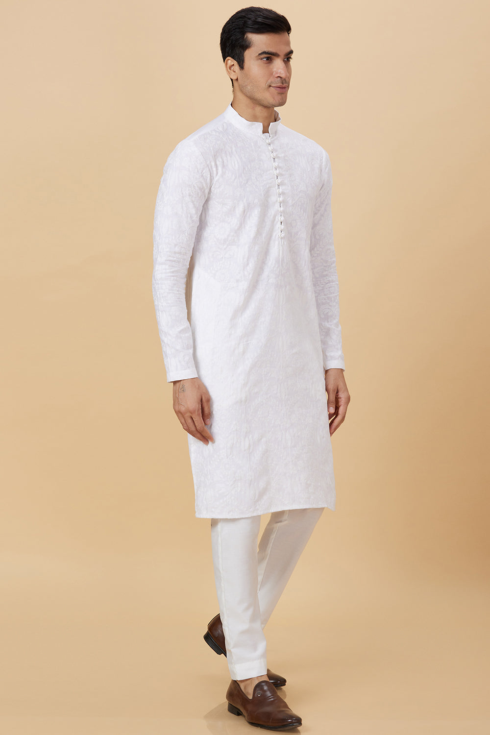 Kurta Cream Potli Button Self-Embroidery