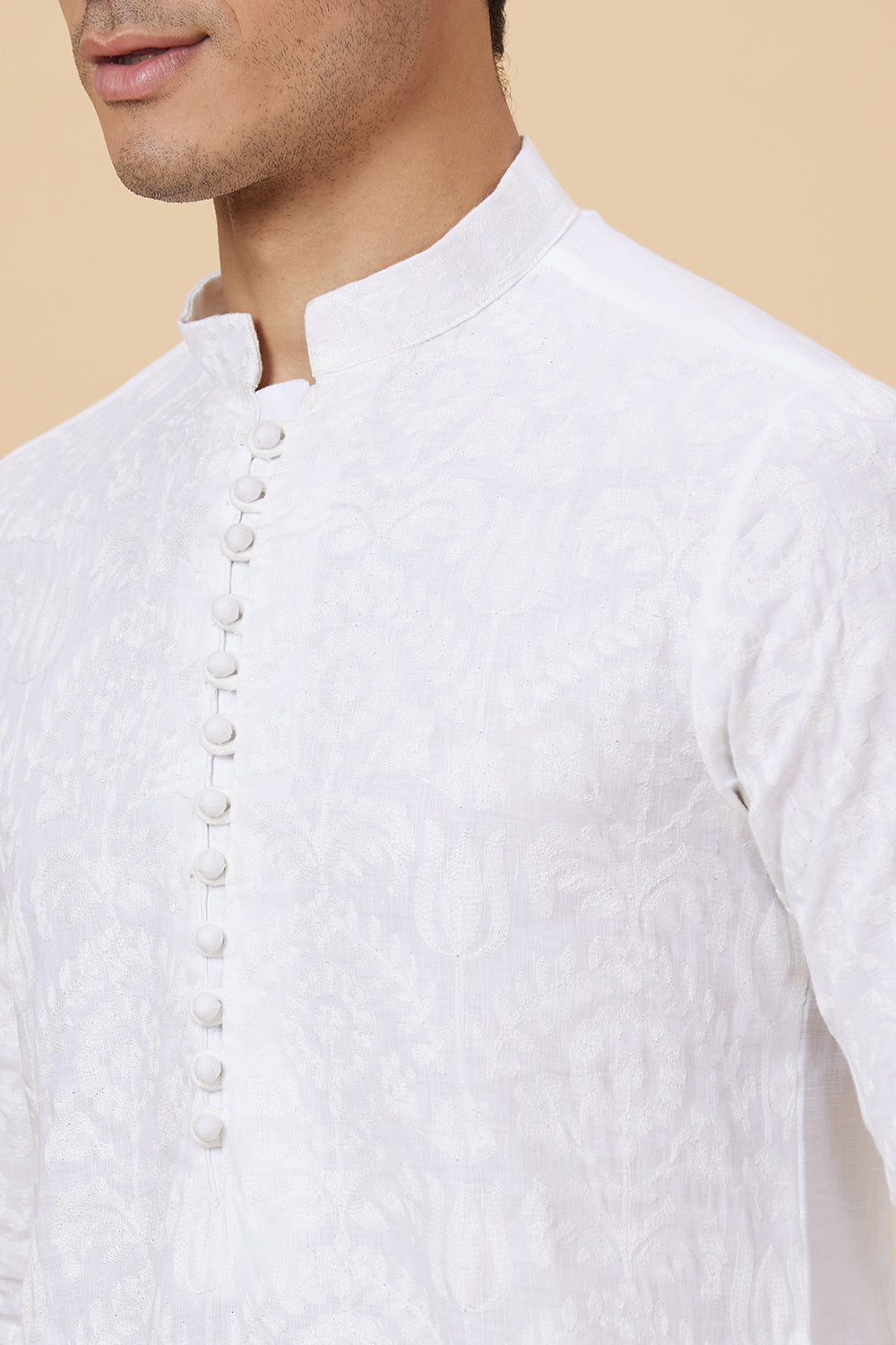 Kurta Cream Potli Button Self-Embroidery