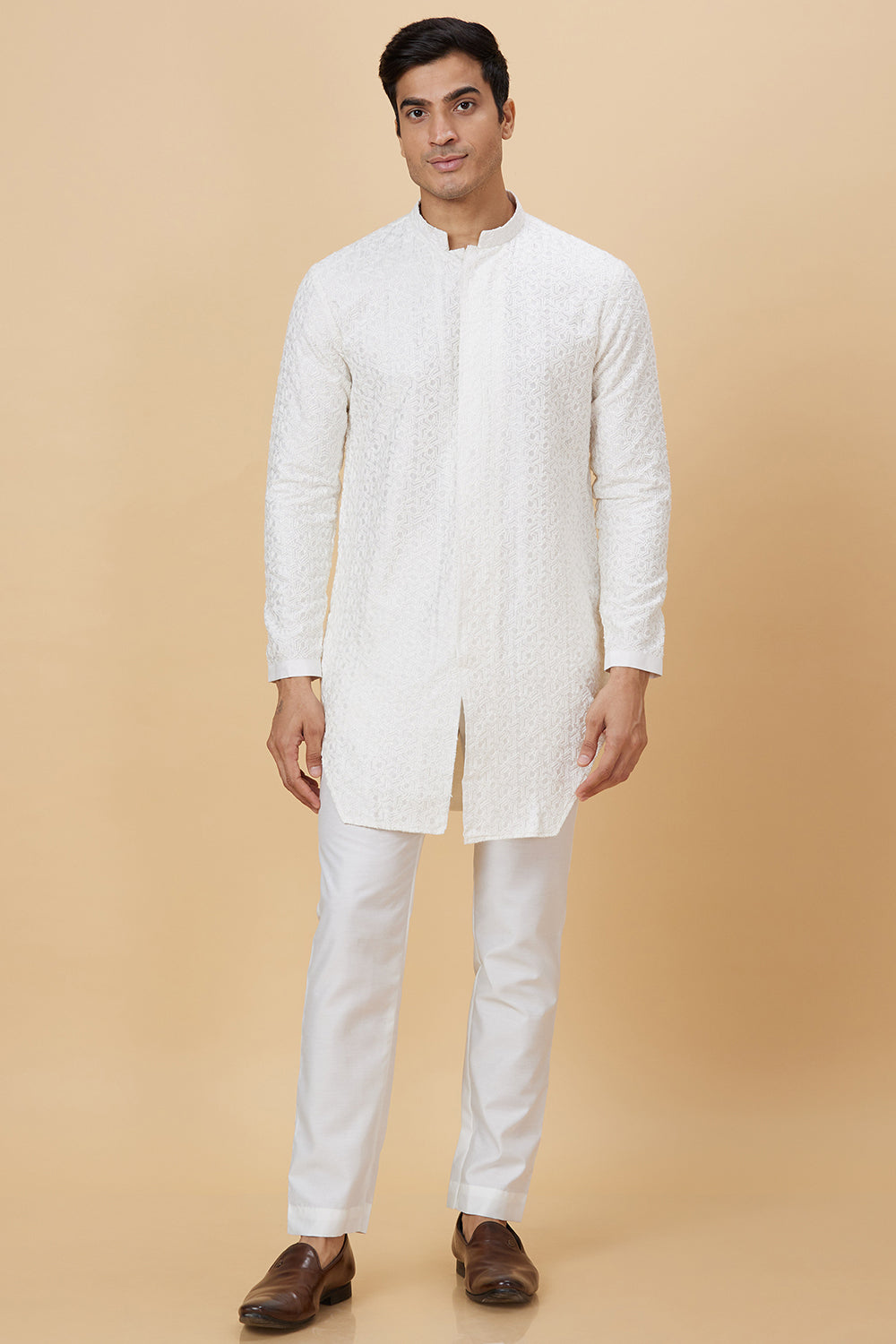 Kurta White star self Embroidery designer cut