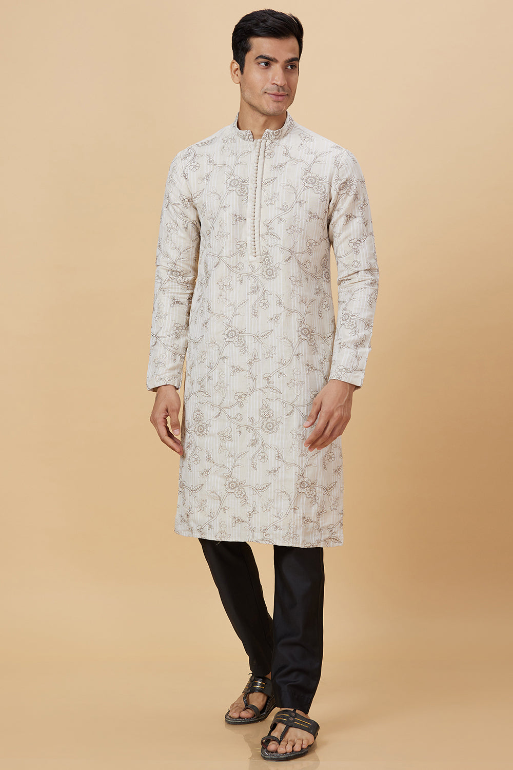 Kurta Cream Potli Flower Embroidery