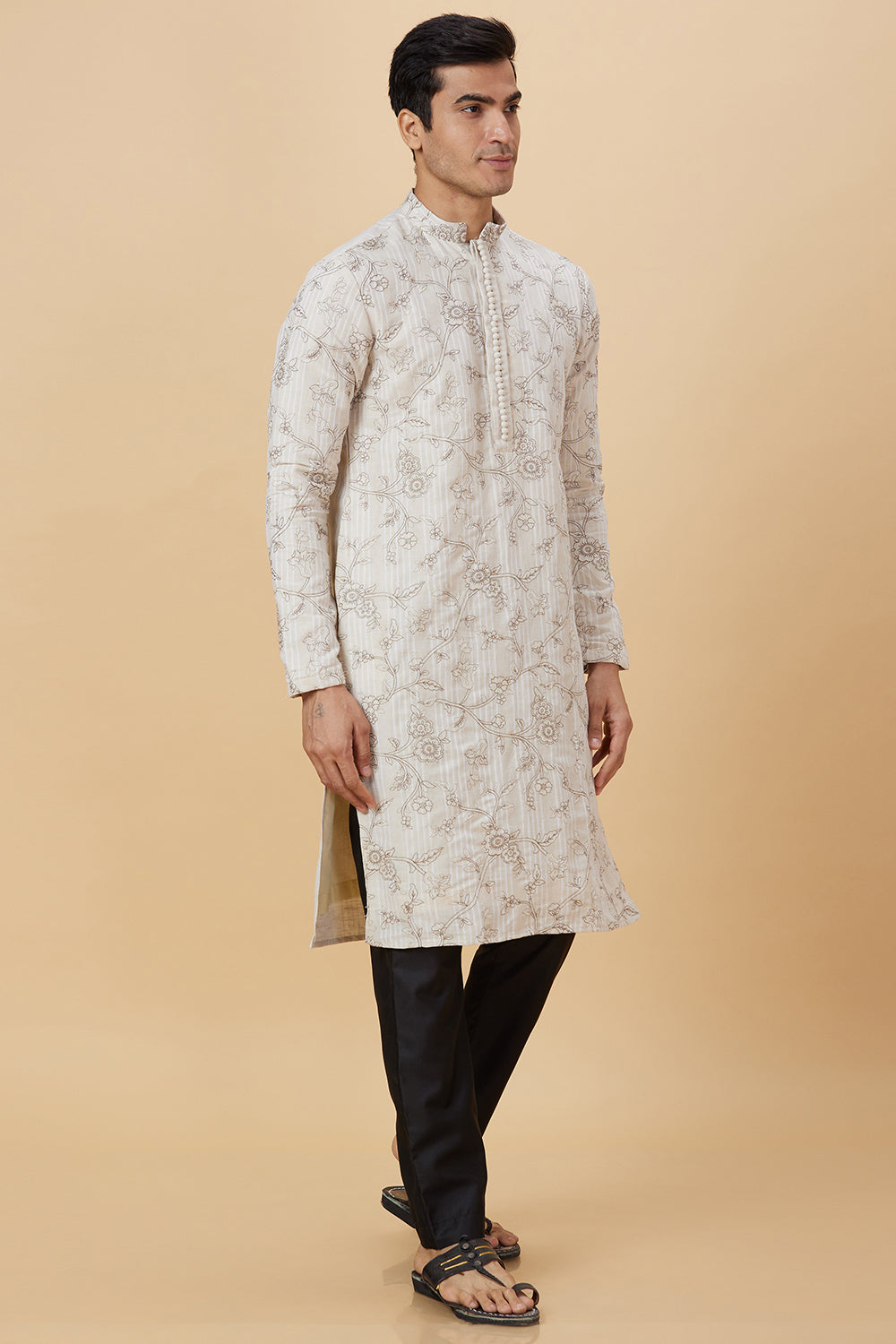 Kurta Cream Potli Flower Embroidery