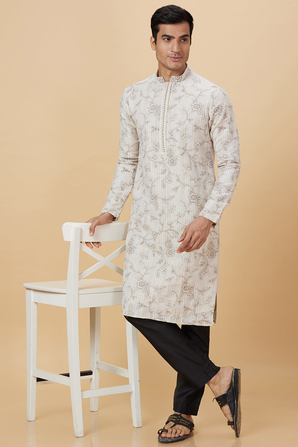 Kurta Cream Potli Flower Embroidery