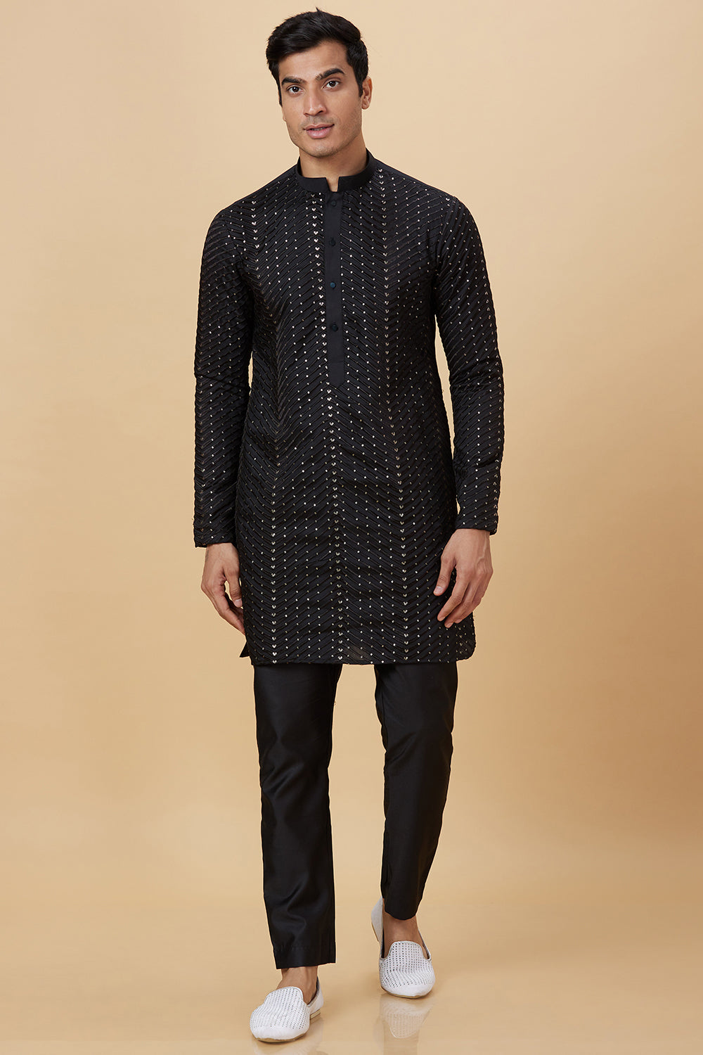 Kurta Black Zig Zag Sequence Embroidery