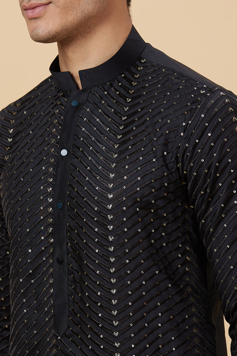 Kurta Black Zig Zag Sequence Embroidery