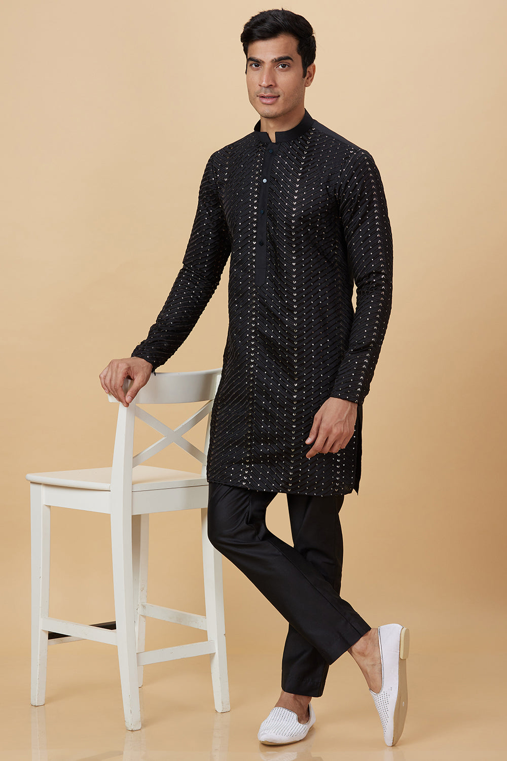 Kurta Black Zig Zag Sequence Embroidery