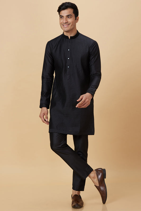 Kurta Cotton Black Pintucks