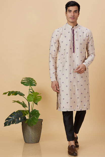 Kurta with small flower embroidery with polti button details