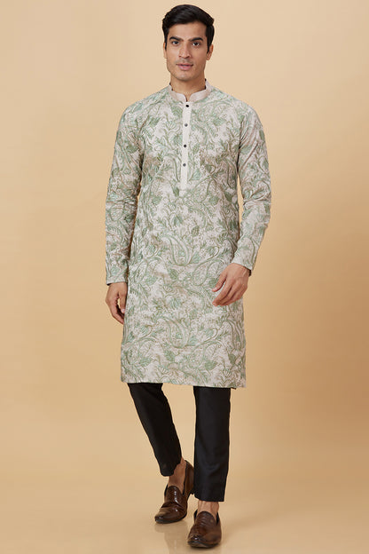 Kurta Ivory Green Thread All over Embroidery