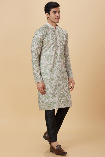 Kurta Ivory Green Thread All over Embroidery