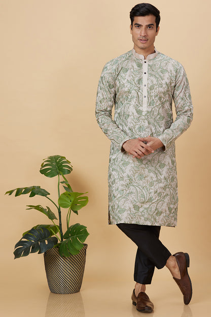 Kurta Ivory Green Thread All over Embroidery