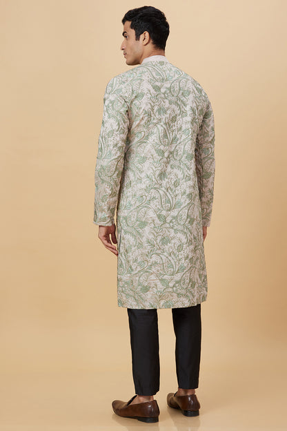 Kurta Ivory Green Thread All over Embroidery