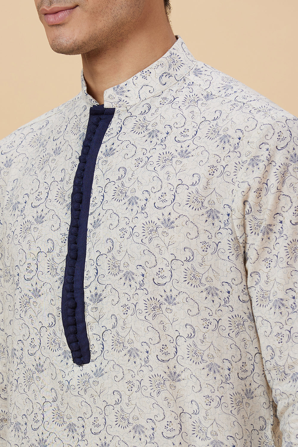 Kurta Linen Floral Potli Button