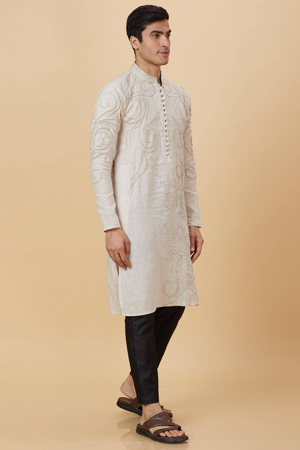 Kurta Linen Cream French Knot Embroidery