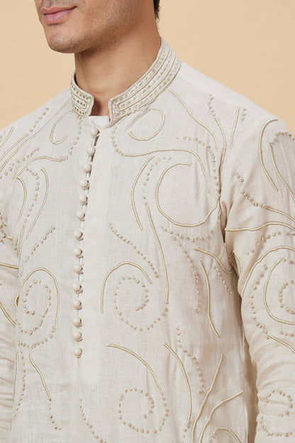 Kurta Linen Cream French Knot Embroidery