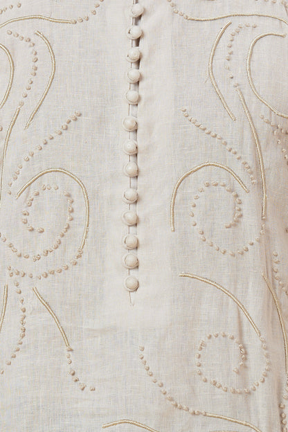 Kurta Linen Cream French Knot Embroidery