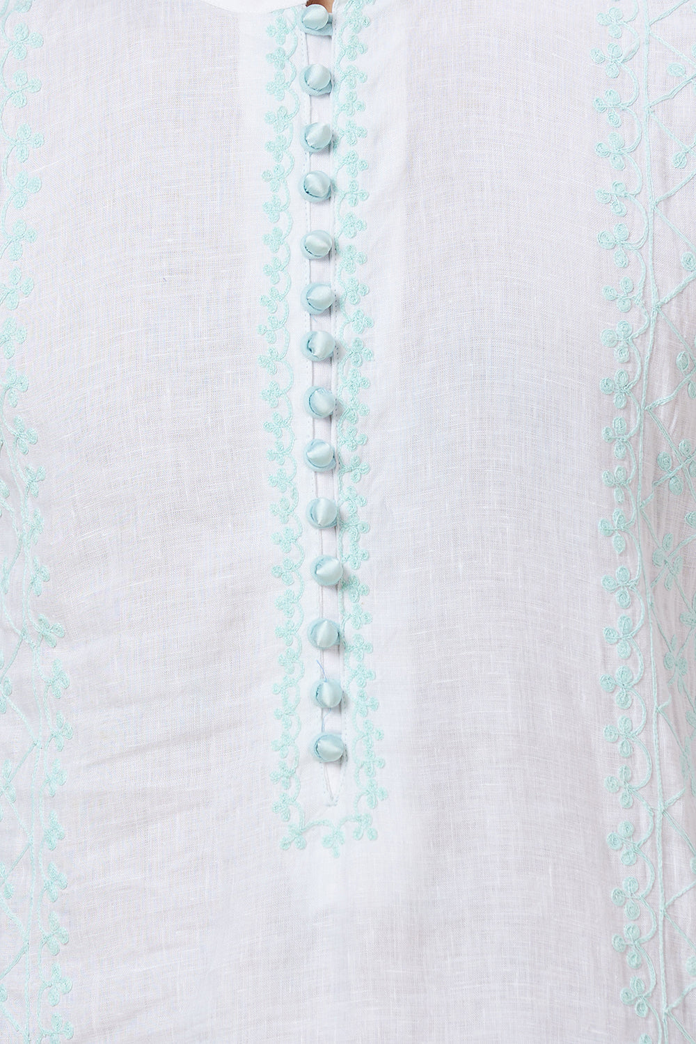 Kurta with hand Embroidery on Placket and sides with white/blue ombre