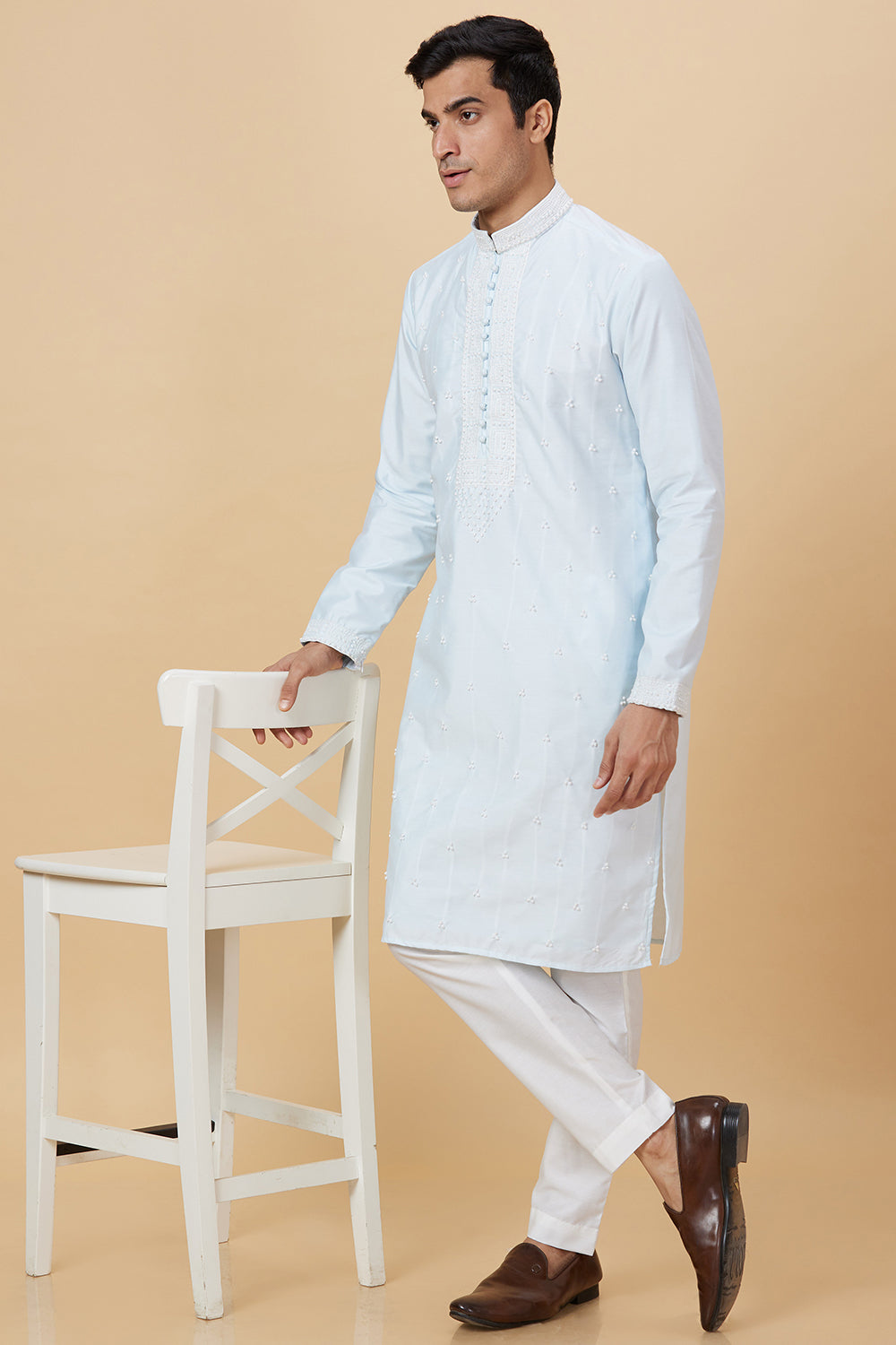 Kurta with French knot hand embroidery