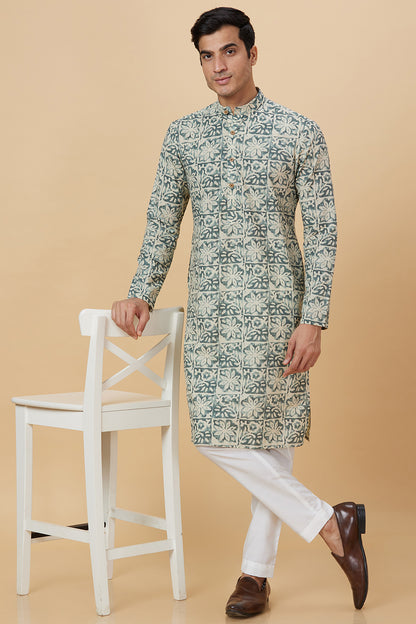 Kurta Linen Green Flower Printed