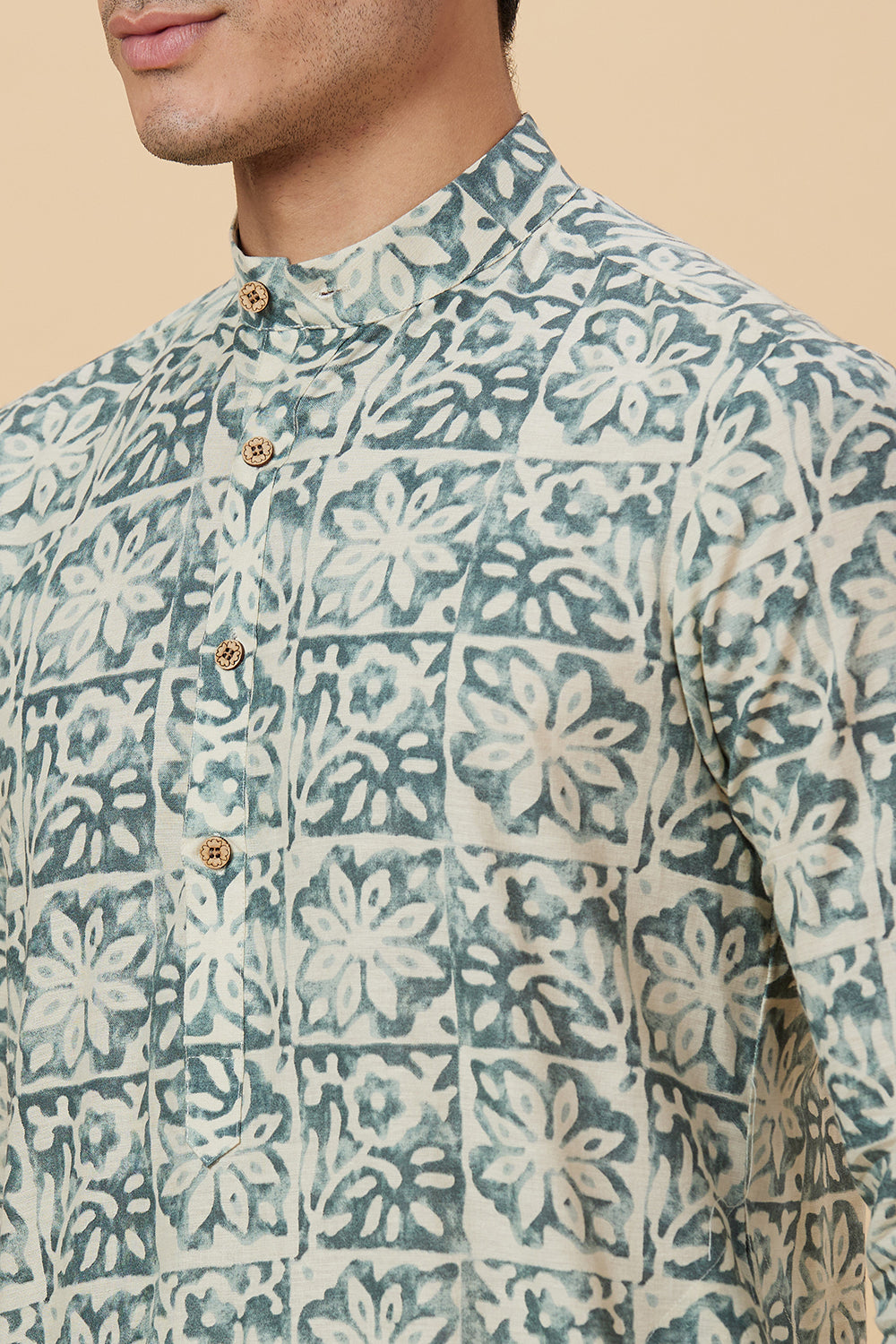 Kurta Linen Green Flower Printed