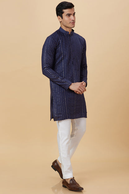 Kurta Navy Zig Zag Sequence Embroidery