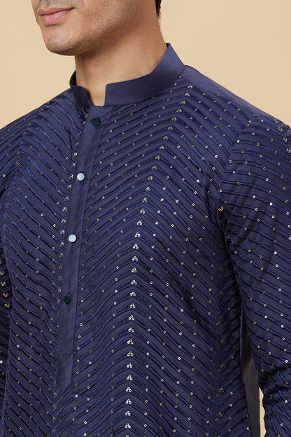 Kurta Navy Zig Zag Sequence Embroidery