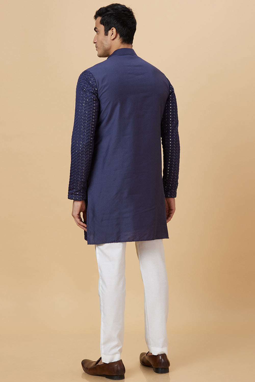 Kurta Navy Zig Zag Sequence Embroidery