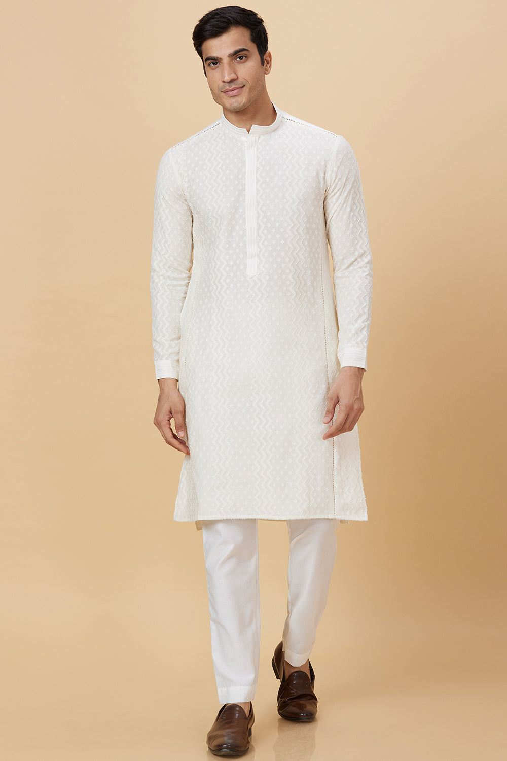 Kurta Cream Zig zag with flower