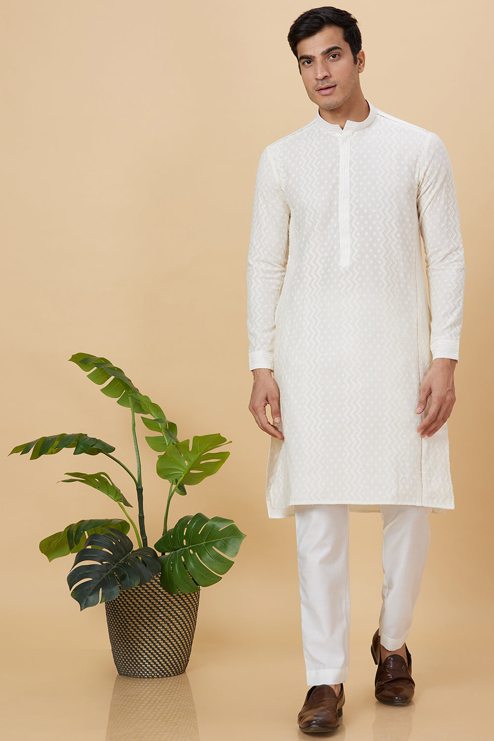 Kurta Cream Zig zag with flower