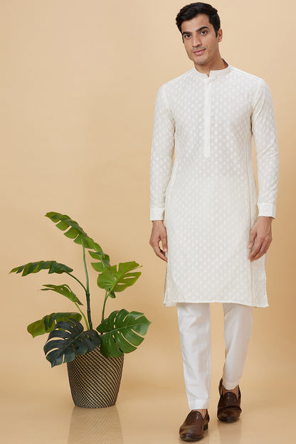 Kurta Cream flower self embroidery