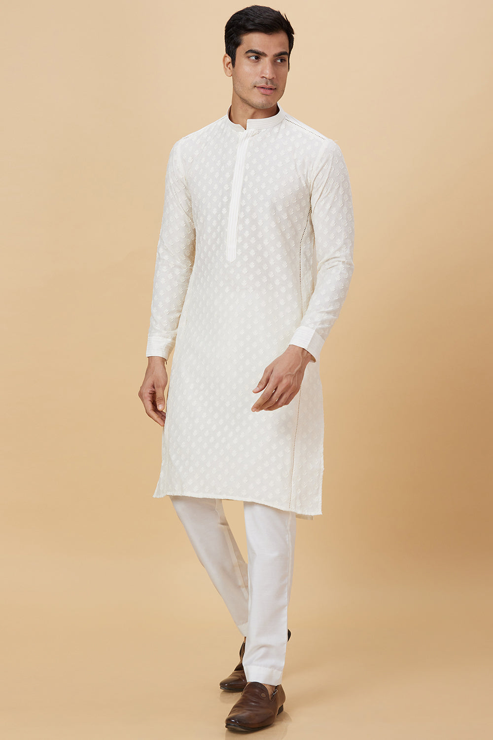 Kurta Cream flower self embroidery