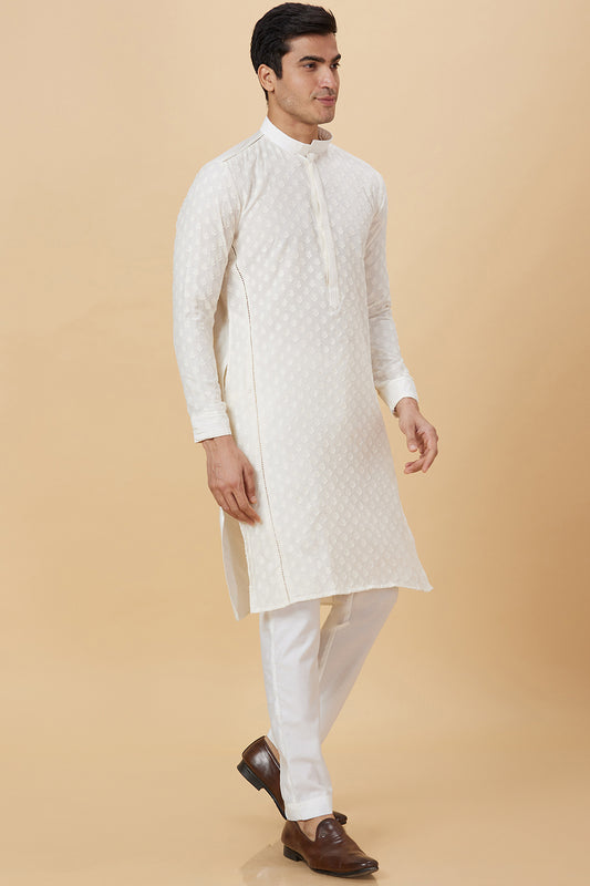 Kurta Cream flower self embroidery