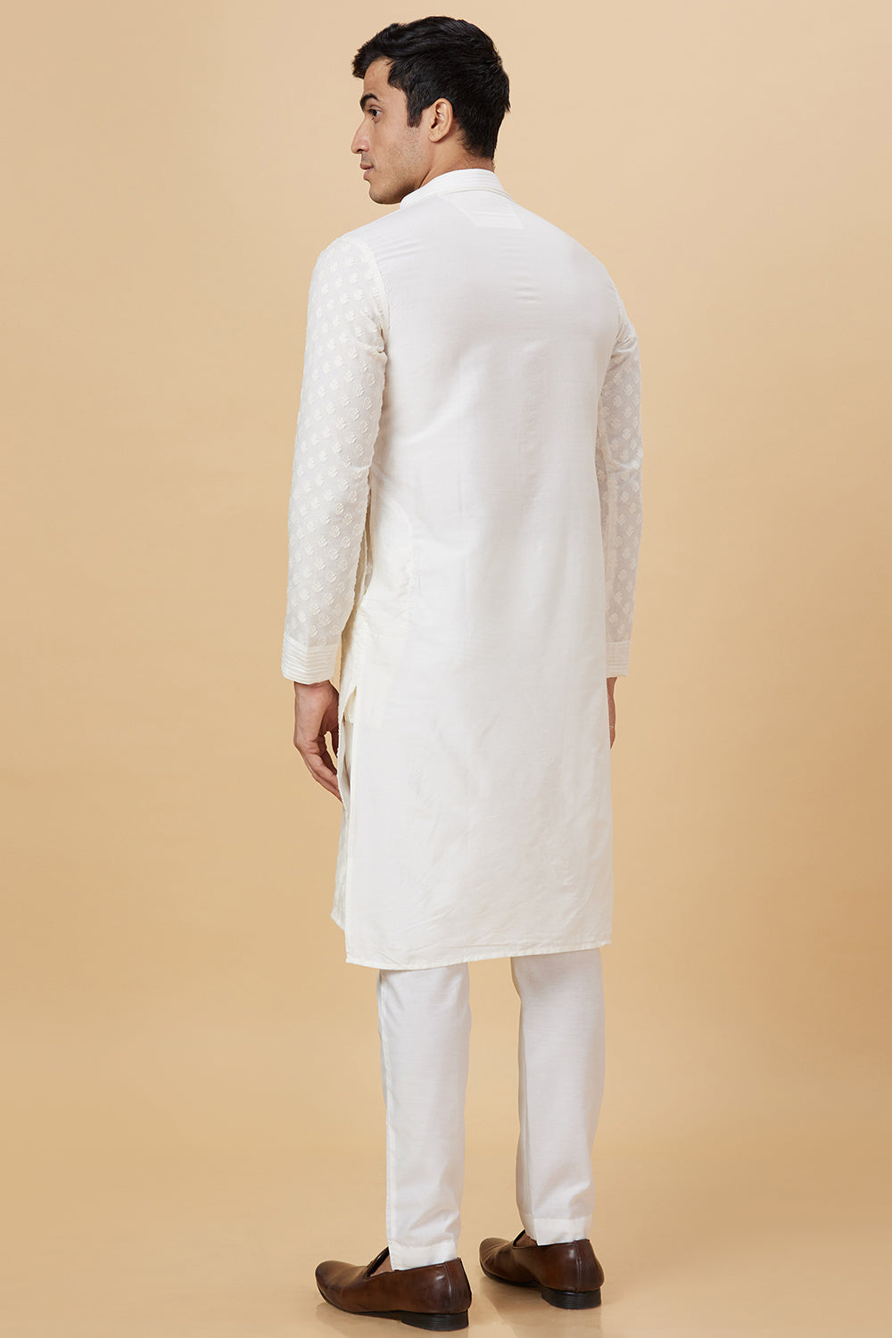 Kurta Cream flower self embroidery