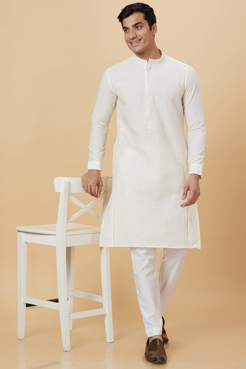 Kurta Cream zig zag work