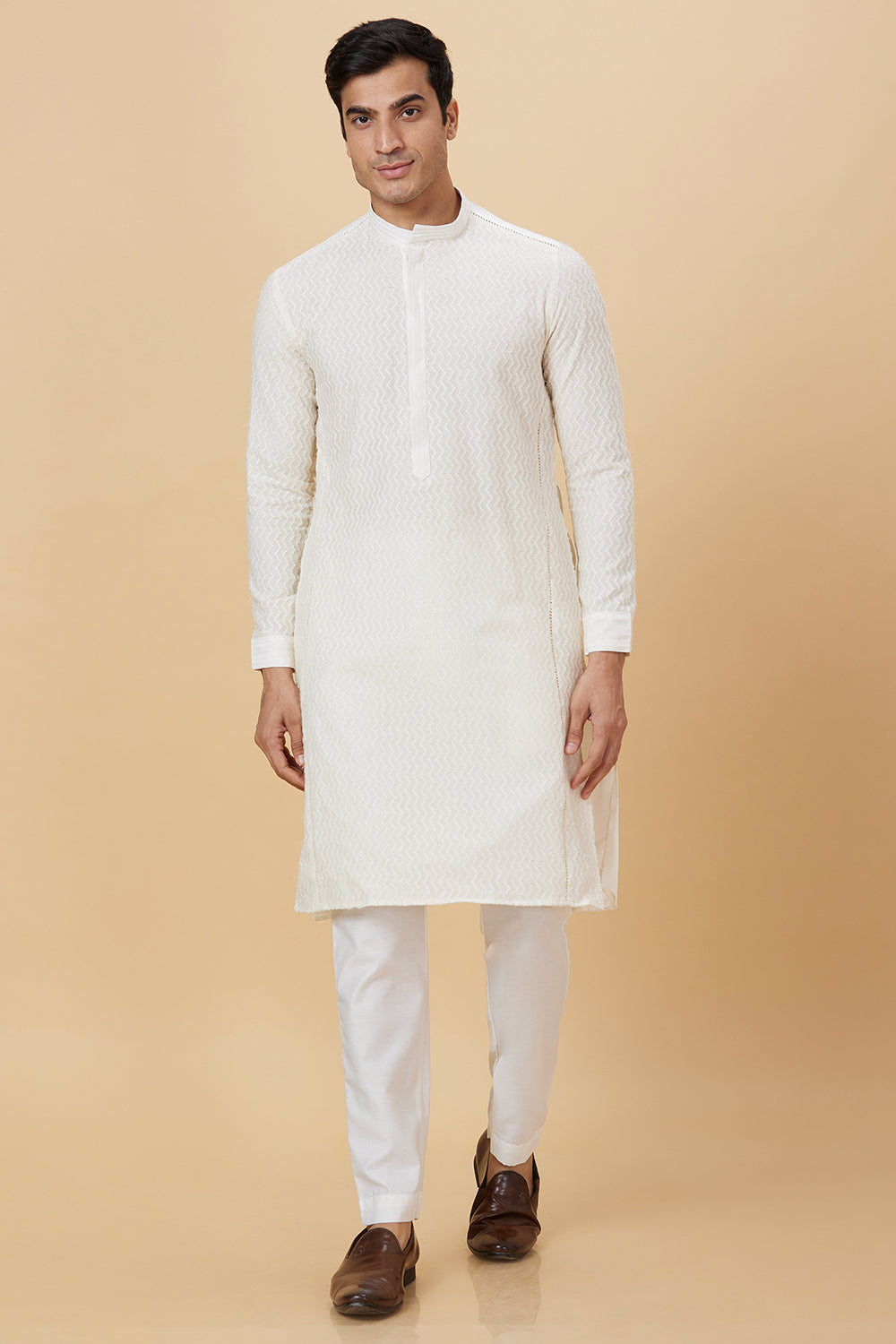 Kurta Cream zig zag work