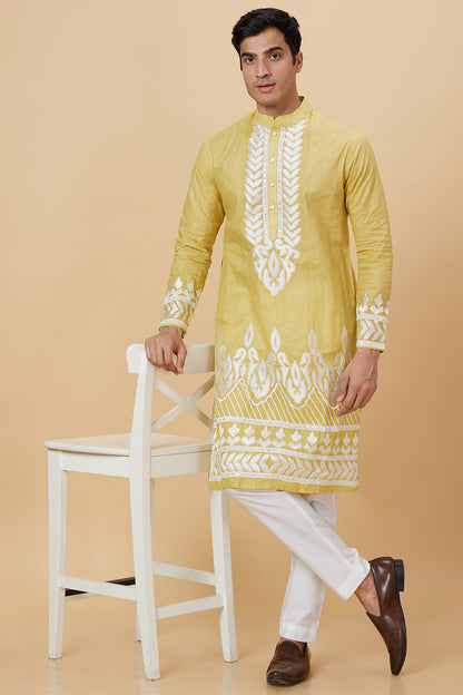 Kurta with Embroidery on Yoke and bottom with mirror work detailing