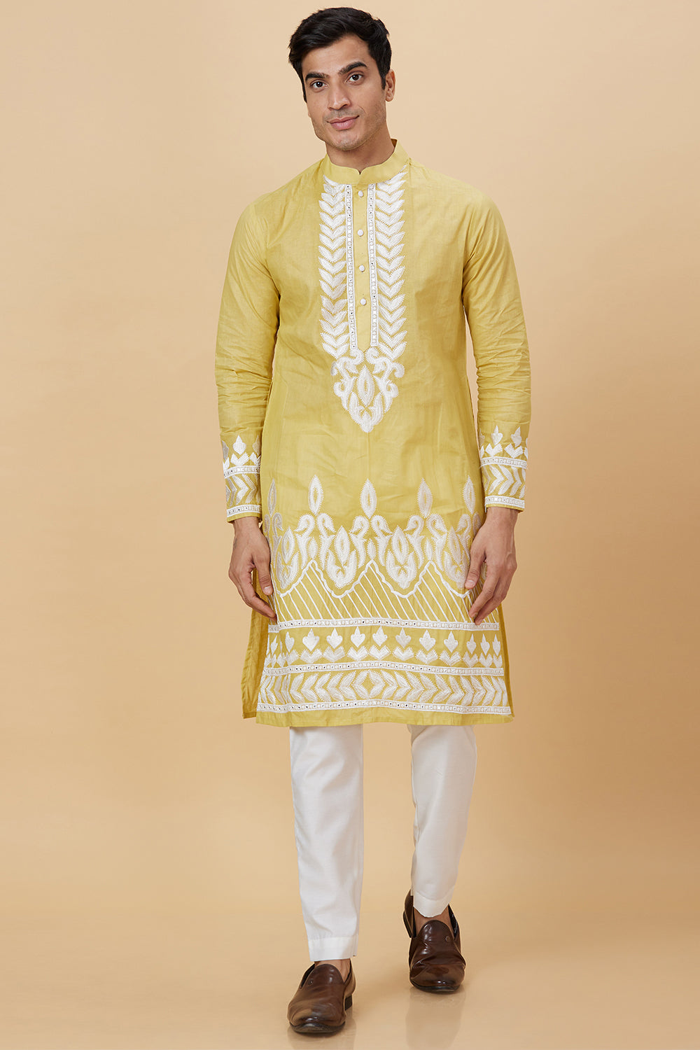 Kurta with Embroidery on Yoke and bottom with mirror work detailing