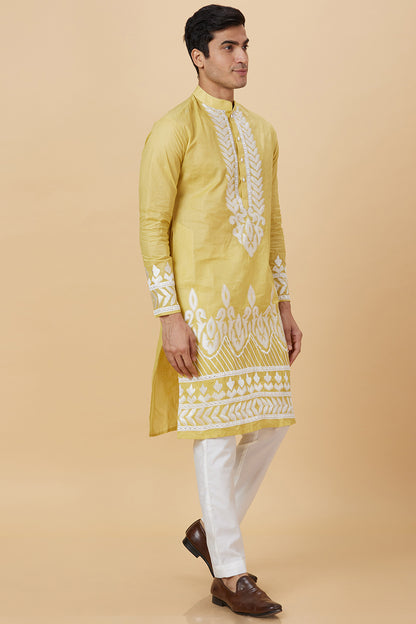 Kurta with Embroidery on Yoke and bottom with mirror work detailing