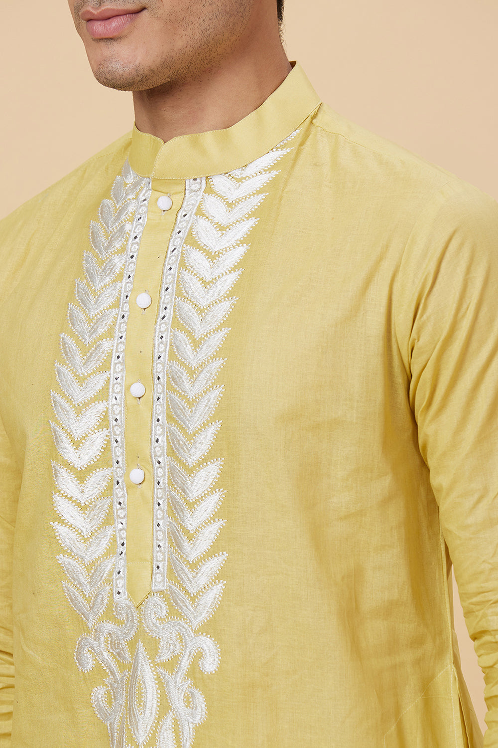 Kurta with Embroidery on Yoke and bottom with mirror work detailing