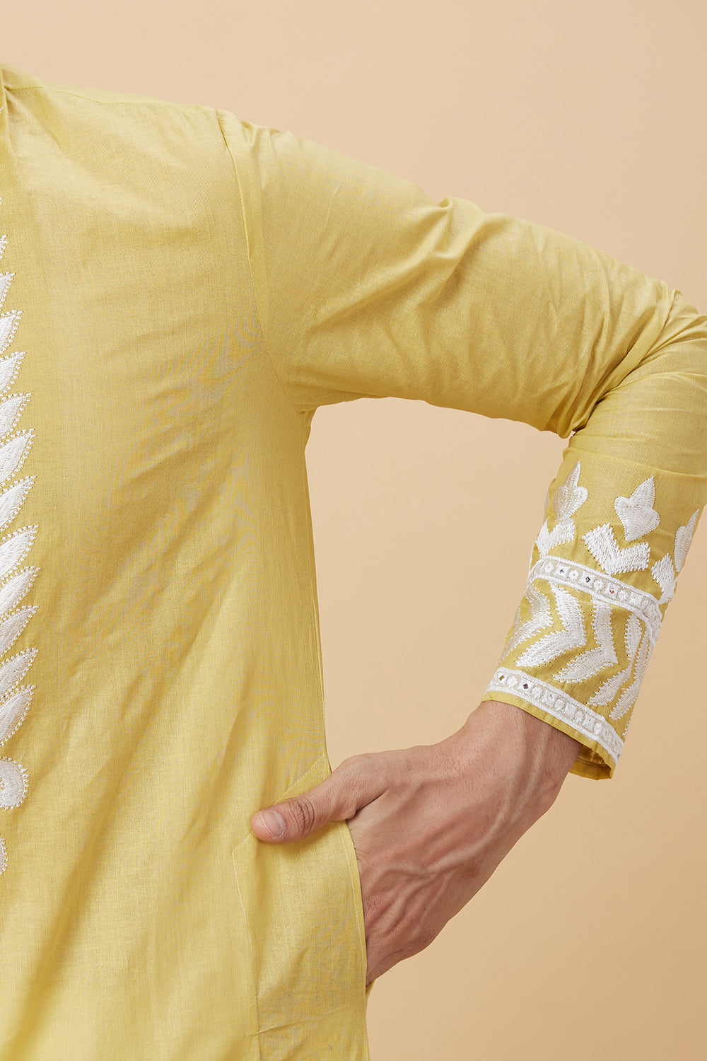 Kurta with Embroidery on Yoke and bottom with mirror work detailing