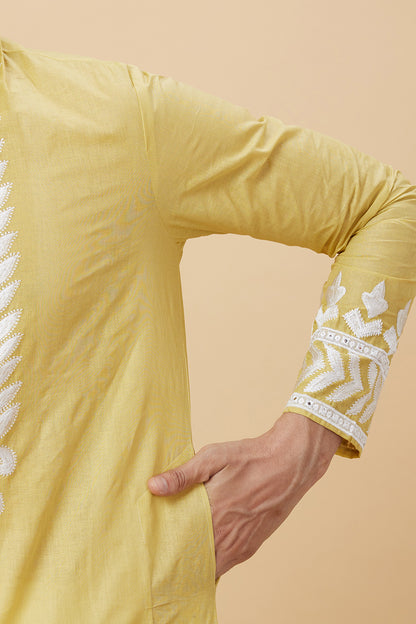 Kurta with Embroidery on Yoke and bottom with mirror work detailing