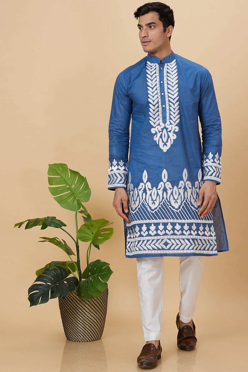 Kurta with Embroidery on Yoke and bottom with mirror work detailing