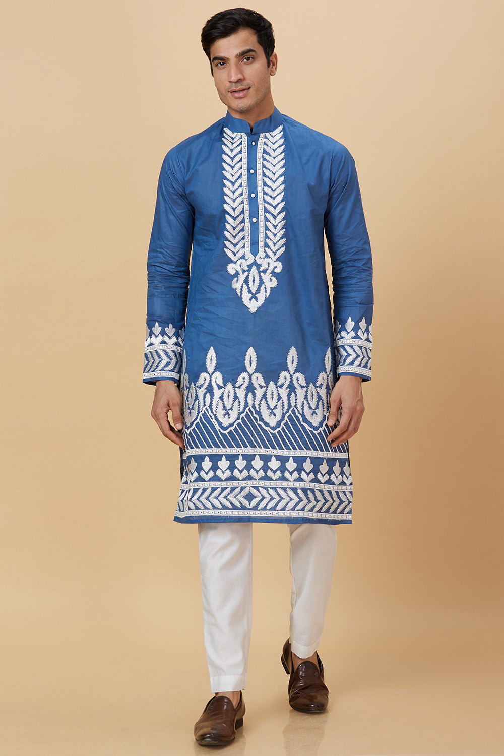 Kurta with Embroidery on Yoke and bottom with mirror work detailing