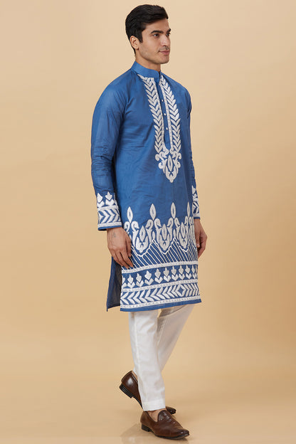 Kurta with Embroidery on Yoke and bottom with mirror work detailing