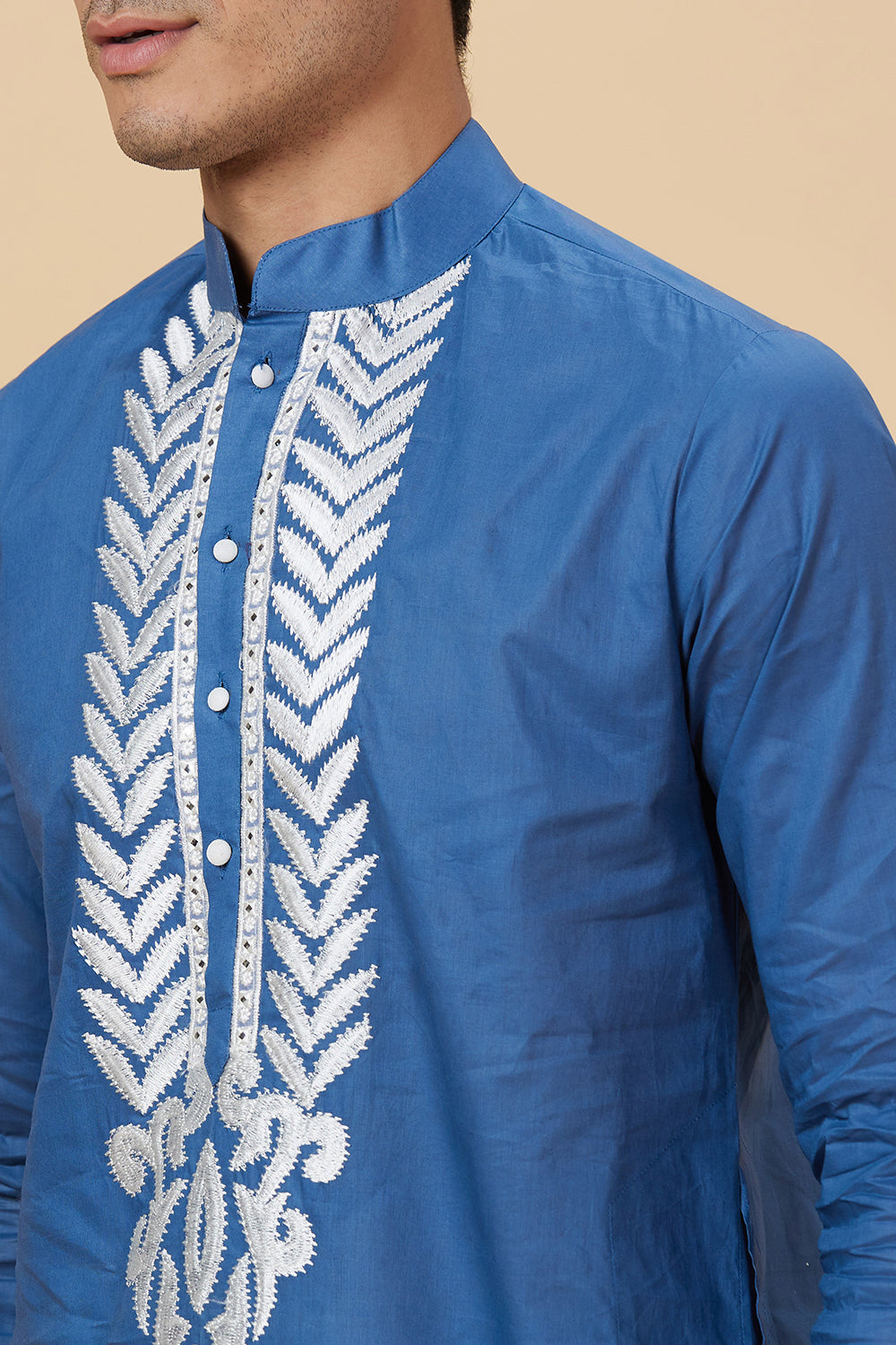 Kurta with Embroidery on Yoke and bottom with mirror work detailing