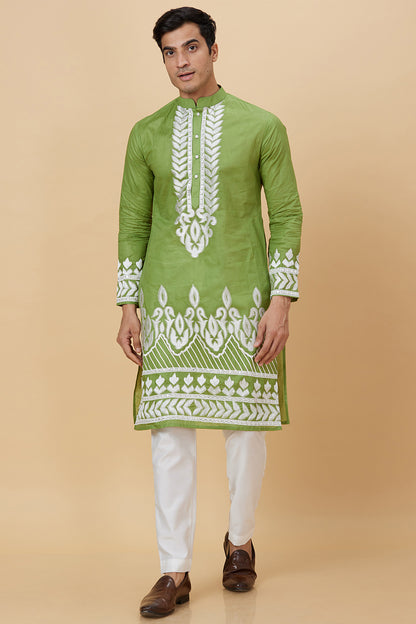 Kurta with Embroidery on Yoke and bottom with mirror work detailing