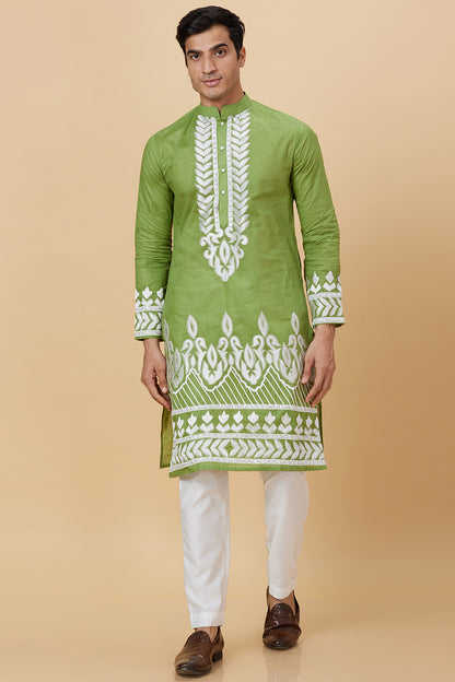 Kurta with Embroidery on Yoke and bottom with mirror work detailing