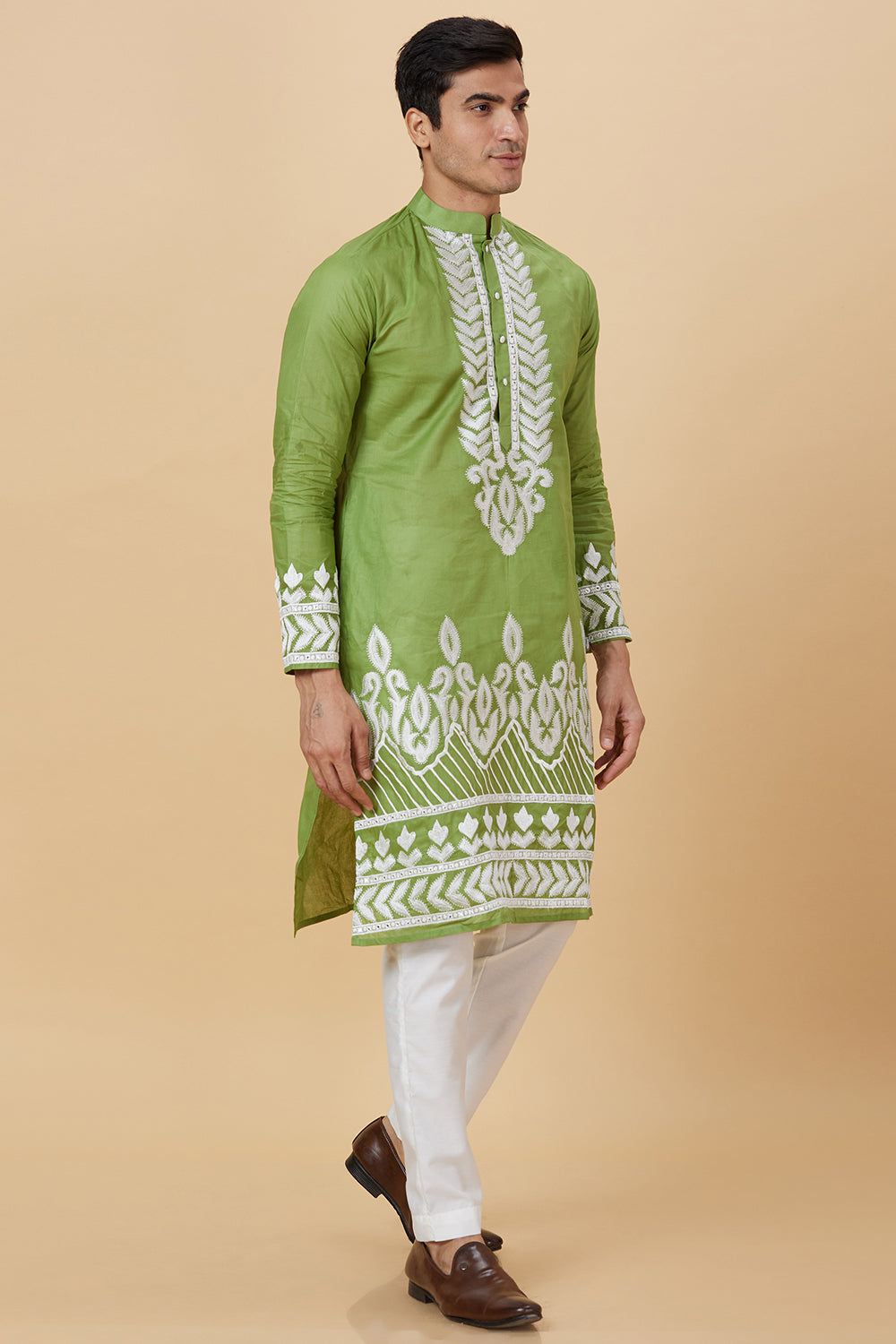 Kurta with Embroidery on Yoke and bottom with mirror work detailing