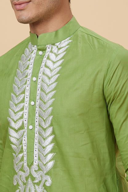 Kurta with Embroidery on Yoke and bottom with mirror work detailing