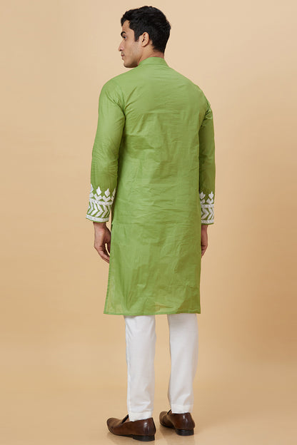 Kurta with Embroidery on Yoke and bottom with mirror work detailing