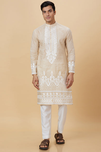 Kurta with Embroidery on Yoke and bottom with mirror work detailing